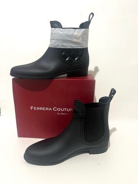 Henry Ferrara Couture Clarity Sky 5 Women's Black Chelsea Rain Boots